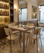 tavolo Alessio per ristorante con struttura in metallo e piano in mealminico