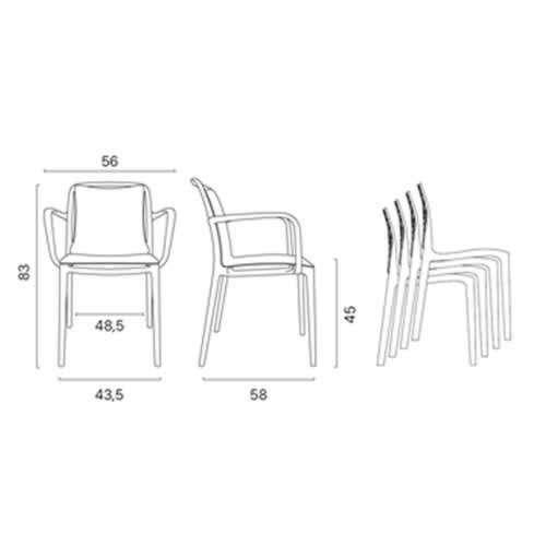 dimensioni sedia Velair sedia ecologica di design in polipropilene per arredamento bar, ristoranti e strutture ricettive